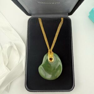 Vtg Tiffany & Co. 18k Elsa Peretti Green Jade Touchstone Mesh Necklace 48g